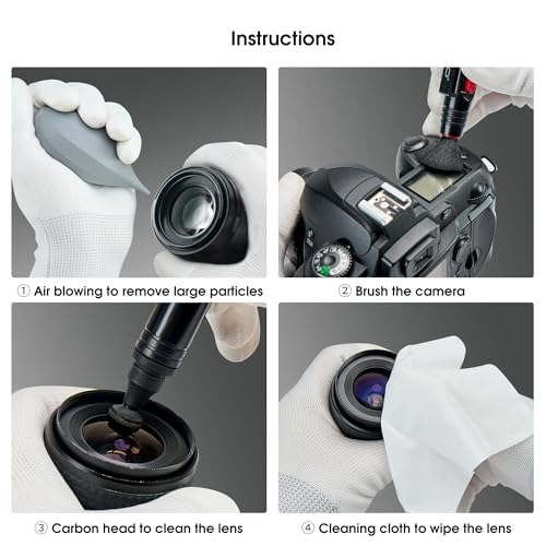 VSGO 4-in-1 Camera Cleaning Kit for Canon, Nikon, Sony DSLR Cameras, Air Blower, Lens Brush Pen, Microfiber Cloths (VS-A13E)
