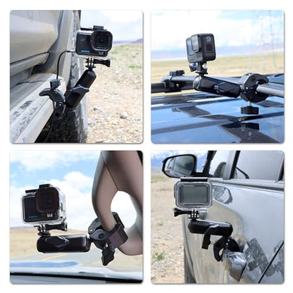SOONSUN Super Clamp Mount with Dual 360° Ball Heads & Phone Holder, Heavy-Duty Camera Clamp Mount for GoPro Hero 13 12 11 10 9, Insta360, DJI Osmo, DSLR, Smartphones & Action Cameras