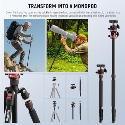 NEEWER Basics 70.9" Camera Tripod Monopod with Center Column & Ball Head, Quick Release Overhead DSLR Cell Phone Holder Stand Compatible with iPhone Travel Video Recording, 17.6 lbs Max Load, TP16 - style: TP16 w/Ball Head