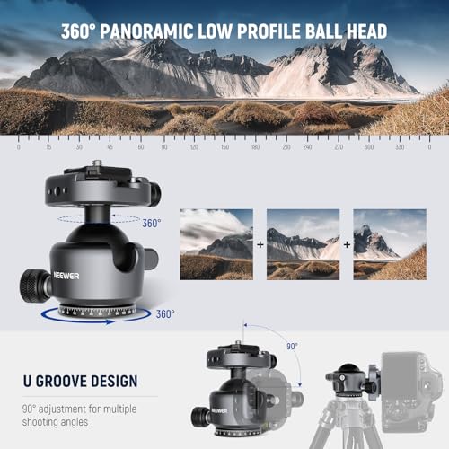 NEEWER GM41 Low Profile Tripod Ball Head, 40mm Metal Panoramic Camera Mount Adapter with 1/4" Arca Type QR Plate Compatible with PD, 360° Swivel & 90° Tilt, Max Load 11lb