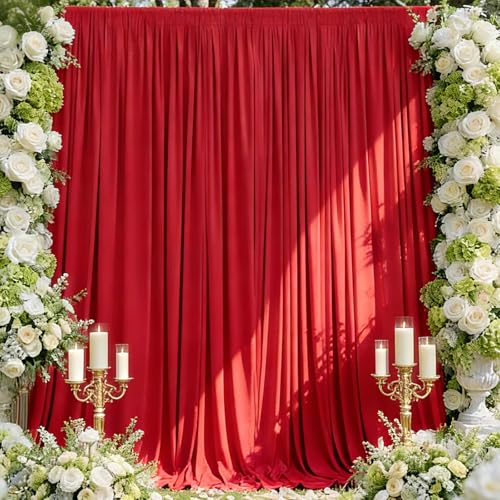Sugargirl Wrinkle Free Red Backdrop Curtains Polyester Photo Backdrop Drapes Curtains with Rod Pockets for Party Birthday Wedding Photography Home Decoration(5x8FT, 2 Panels) - color: Red, size: W5' x H8' (2 panels)