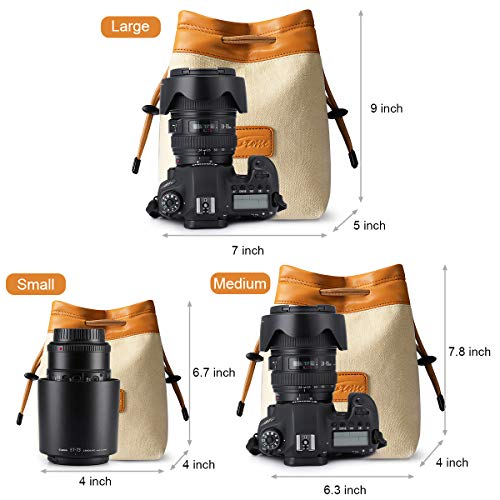 S-ZONE Soft Camera Bag DSLR Insert Handbag Drawstring Lens Case | Water-resistant Canvas, Drawstring closure, Dust-proof, Scratch-resistant, Compatible with Canon Nikon Sony - color: Brown, size: Large