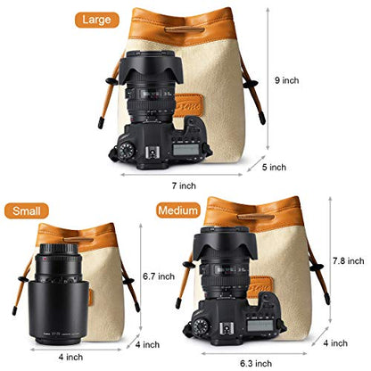 S-ZONE Soft Camera Bag DSLR Insert Handbag Drawstring Lens Case | Water-resistant Canvas, Drawstring closure, Dust-proof, Scratch-resistant, Compatible with Canon Nikon Sony - color: Brown, size: Medium