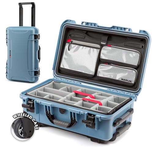 NANUK 935 Hard Case with Padded Divider – Waterproof Equipment Case with Wheels, 22” x 14” x 9” – Dustproof and Impact Resistant, Airline Carry-On Approved – Cyan - color: Cyan