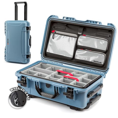 NANUK 935 Hard Case with Padded Divider – Waterproof Equipment Case with Wheels, 22” x 14” x 9” – Dustproof and Impact Resistant, Airline Carry-On Approved – Cyan - color: Cyan