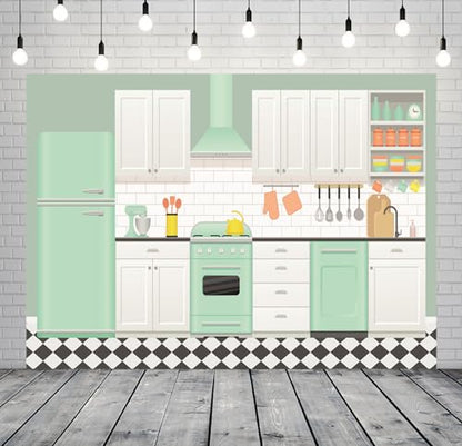 5x3ft Fabric Home Kitchen Backdrop Cartoon Christmas Kitchen Backdrop for Photography Xmas Birthday Party Decorations Baking Room Background for Kids Video Photo Shoot Props - size: 5x3FT
