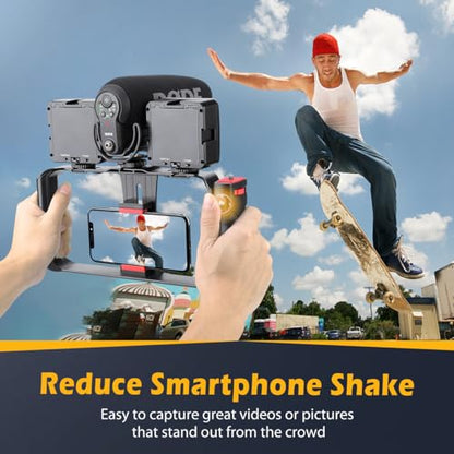 Smartphone Video Rig, Filmmaking Vlogging Cage, Phone Stabilizer Tripod Mount with Wireless Remote Shutter for All iPhone and Android Smartphones
