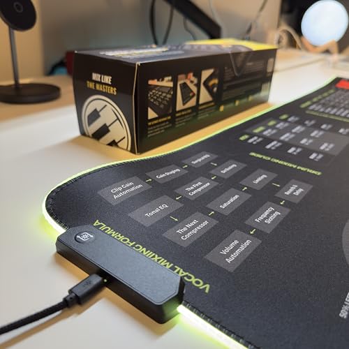 Mixing & Mastering Cheat Sheet Mousepad – 35×25cm (13.8"x9.8") & 80×30cm (31.5"x11.8") – Studio Desk Mat for Music Producers, DJs & Engineers – LED Version Available - size: XXL with LED (800x300mm)