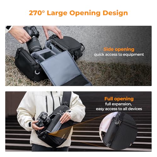 K&F CONCEPT Camera Sling Bag Crossbody Bag Camera Shoulder Backpack DSLR/SLR/Mirrorless Photography Bags Compatible with Canon/Nikon/Sony/Fuji/Gopro/DJI - color: Black, size: Medium