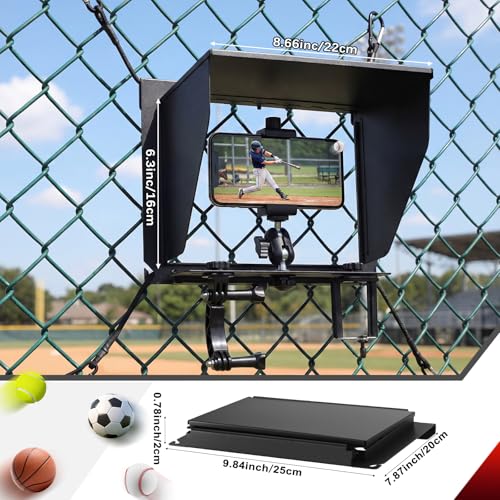 Cell Phone Fence Mount with Shade, Game Changer Mounting kit for iPhones, Mevo Start, GoPro, Insta 360 and Other Action Cameras, for Recording Baseball,Softball and Tennis Games(Matte Black)
