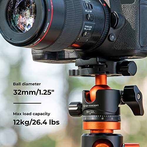 K&F CONCEPT 32mm Metal Tripod Ball Head 360 Degree Rotating Panoramic with 1/4 inch Quick Release Plate Bubble Level for Monopod Camera Camcorder Load Capacity up to 26.4lbs/12kg - size: 12 kg Capacity