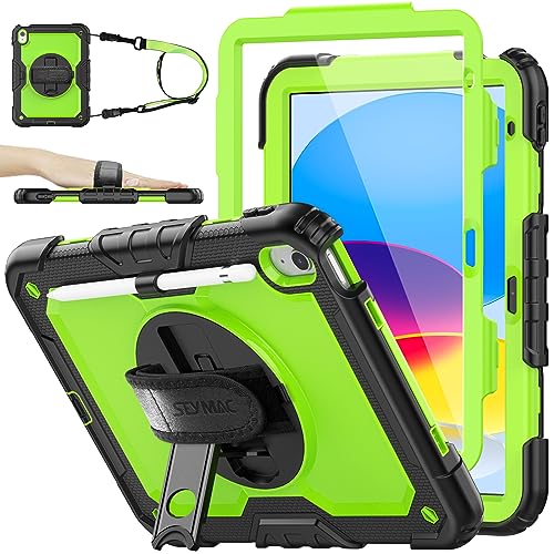 SEYMAC stock Case for iPad (A16) 11th/10th Generation 11''/10.9'' 2025/2022, Full-Body Drop Protection Case with Screen Protector &360° Rotate Hand Strap/Stand, Green+Black - color: Green+Black, size: Case for iPad (A16) 11th/10th Generation 11/10.9''