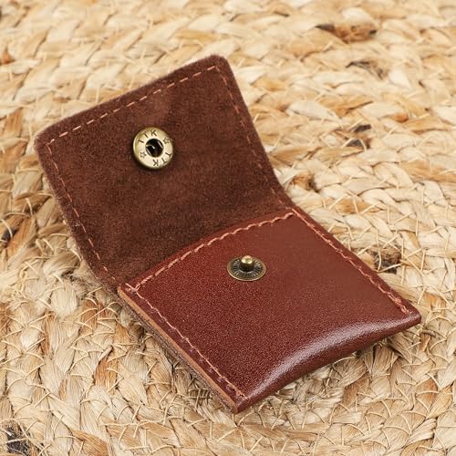 Leather Ring Pouch, Brown Leather Jewelry Holder, Wedding Case for Men and Women - Full Grain Pouch for Engagement Handcrafted Bridal Jewellery Storage, Guitar Picks Camera SD Card Holder - color: Wine