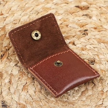 Leather Ring Pouch, Brown Leather Jewelry Holder, Wedding Case for Men and Women - Full Grain Pouch for Engagement Handcrafted Bridal Jewellery Storage, Guitar Picks Camera SD Card Holder - color: Wine