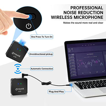 FDUCE UHF Wireless Lavalier Microphone System for Phone & Camera, Mini Portable Clip On Condenser Microphone, Lapel Microphone Wireless for YouTube, Podcast, Interview, Streaming, ASMR Recording