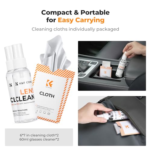 K&F CONCEPT Lens Cleaner Spray Kit | 60ML Glasses Cleaner x2 + Microfiber Cleaning Cloth x2 | Lens and Screen Cleaning Kit | Alcohol Free Eyeglasses, Camera, VR/AR Headset, and Screen Cleaning - size: Cleaner*2+Cloth*2