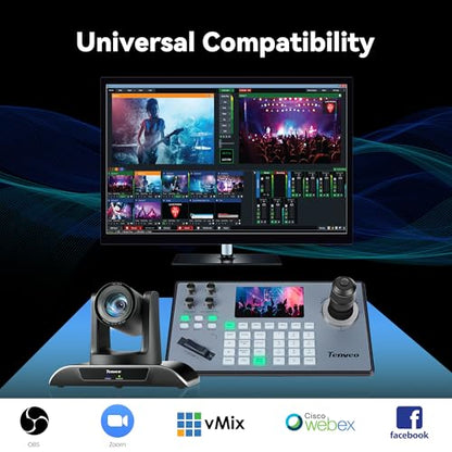 Tenveo HDMI/USB3.0/LAN(PoE) PTZ Camera AI Humanoid & Face Auto-Tracking, 20X Optical Zoom PTZ Camera IP Live Streaming, FHD 1080P 60FPS, for Church Services Worship Video Conference Live Streaming - color: Classic Black