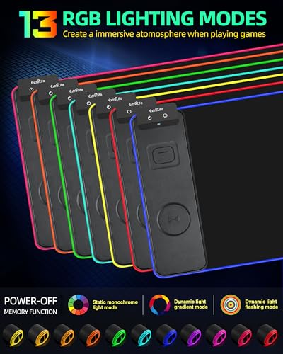 ExtreLife Wireless Charging Mouse Pad, RGB Gaming Mousepad, 31.5"x11.8" Extra Large Desk Mat, 13 Light Modes, Ultra-Smooth Surface, Non-Slip Base, Waterproof Computer Keyboard Pad for Laptop, Black - color: Black-31.5"x11.8"