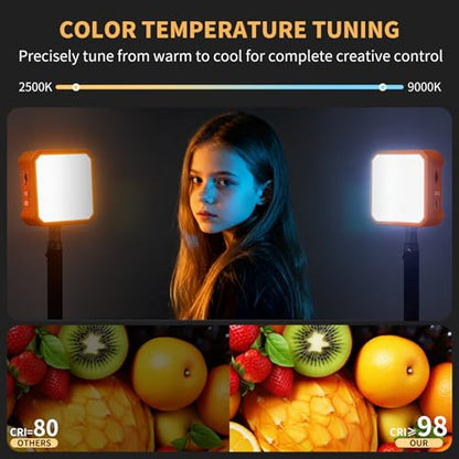 Ailight Magnetic LED Video Light, CRI 98+ 2500-9000K - Orange | Rechargeable 2000mAh, USB-C Fast Charging, Smart Sleep Function, Cold Shoe & Magnetic Mount, on Camera Light - color: Orange