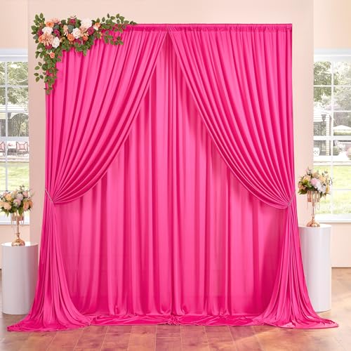 10ft x 10ft Wrinkle Free Hot Pink Backdrop Curtains for Parties, Polyester Photo Backdrop Drapes 2 Panels 5x10ft for Weddings Birthday Photography Party Background Baby Shower Decor - color: Hot Pink, size: 10ftx10ft