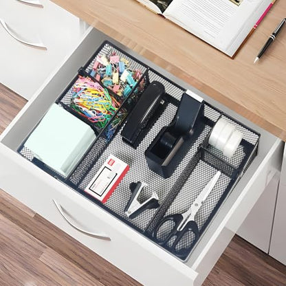 Black Office Desk Accessories, Black Office Supplies Set, Desk Drawer Organizer,Stapler and Tape Dispenser Set,Tape,Staple Remover, Staples, Paper Clips, Scissor and Sticky Note - color: Black