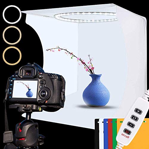 Photo Studio Light Box Kit 12x12 Inch, Folding Lightbox for Small Product Photography, 128 LED Adjustable Lighting, Portable Shooting Tent with 3 Light Colors & 6 Backgrounds - size: 12 inch LIGHT BOX