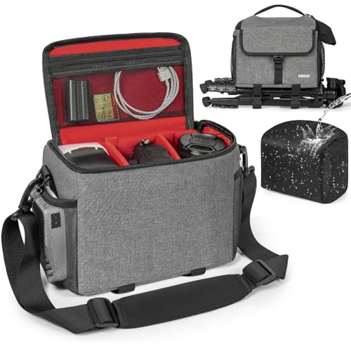 GMAK Camera Bag for Photographers, Anti-shock Camera Shoulder Bags with Water-resistant Rain Cover, Camera Case Compatible for DSLR/SLR/Mirrorless Cameras, 9'' × 4.7'' × 7.5'', Grey - color: Grey, size: Large
