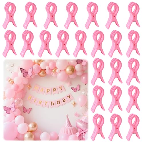PUGPIU 24 Pack Balloon Arch Clips for Backdrop, 3.5 Inch Pink Spring Clamps | Plastic Balloon Clips for Arch, Great for Backdrop Stand, Birthday Wedding Decoration, Hang-drying, Beach Towels, Photos - color: Pink2