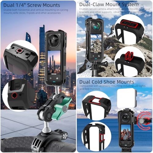 Case for Insta360 X5 Accessories, Metal Protective Frame Cage for Insta360 x5, with Quick-Release Safety Lock, 2 Cold Shoe Mounts, 2 x 1/4" Threads, Various Expansion Mounts - size: For Insta360 X5