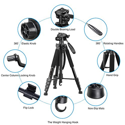 74’’ Camera Tripod,Heavy Duty Camera Stand Tripod,Cell Phone Tripod with Phone Holder, Professional Travel DSLR Tripods Compatible with DSLR Cameras,Cell Phones,Projector,Webcam(Black) - color: Black