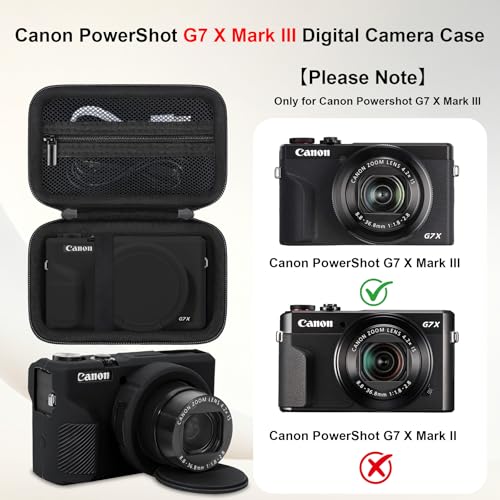 Elonbo Camera Case for Canon PowerShot G7X Mark III Digital Camera, G7X Mark III Hard Carrying Case + Soft Silicone Cover with Removable Lens Cover, Black - color: Black