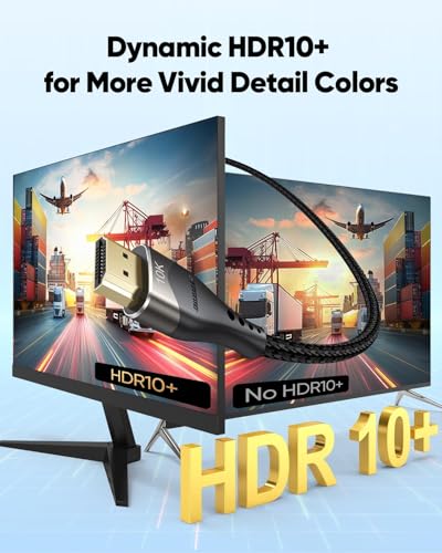 Short HDMI Cable 6 inch 2-Pack 10K 8K , HDMI 2.1 Cable 0.5FT 48Gbps Ultra High Speed Nylon Braided Cord with 8K@60Hz 4K@120Hz, eARC, HDR10+, DTS:X, 3D for HDTV/HDMI Switch/Laptop/Blu-Ray/Monitor/PS5 - size: 0.5FT