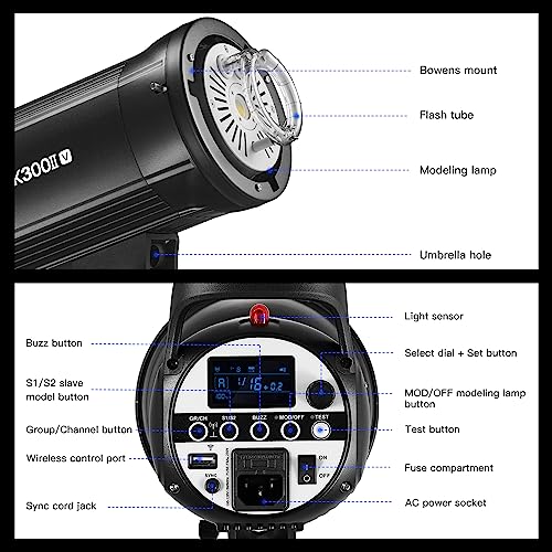 Godox SK300II-V SK300IIV 300Ws Photo Studio Strobe Flash Monolight Light with Reflector Kit, Bowens Mount, 10W LED Modeling Lamp for Studio, Shooting, Location, Portrait Photography 110~120V