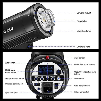 Godox SK300II-V SK300IIV 300Ws Photo Studio Strobe Flash Monolight Light with Reflector Kit, Bowens Mount, 10W LED Modeling Lamp for Studio, Shooting, Location, Portrait Photography 110~120V