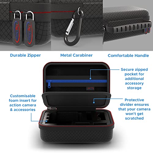 DigiCharge Action Camera Carrying Case for GoPro Lit Hero 13, 12, 11, 10, 9, Max 2 & DJI Osmo Action, Insta360 – EVA Shockproof Travel Storage Bag with Foam Cutouts & Mesh Pocket 6.5x4.5x3 Inch - size: S