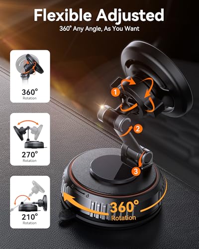 Miracase for MagSafe Car Mount[3600gf Strong Magnet & 89+LBS Suction Base]Vacuum Magnetic Phone Holders for Your Car, 360° Adjustable Dashboard & Windshield Mount with Dash Accents for All Smartphones - color: Carbon Black