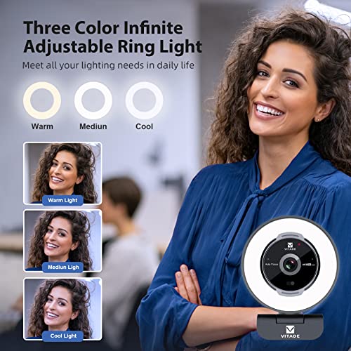 Zoomable Webcam with Remote Control, 1080P 60FPS Streaming Webcam with Adjustable Ring Light and Tripod, Pro USB 5X Digital Zoom Webcam for Zoom/Skype Teams/Laptop/Mac Windows
