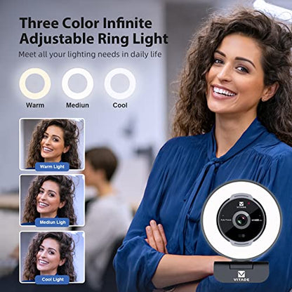 Zoomable Webcam with Remote Control, 1080P 60FPS Streaming Webcam with Adjustable Ring Light and Tripod, Pro USB 5X Digital Zoom Webcam for Zoom/Skype Teams/Laptop/Mac Windows