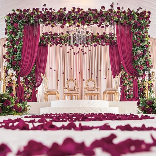 10ft x 7ft Burgundy Backdrop Curtains for Parties, Fabric Satin Background Curtain with Rod Pockets for Weddings, Birthday, Baby Shower, Photography, Graduation Party Backdrop Drapes, 2 Panels - color: Burgundy