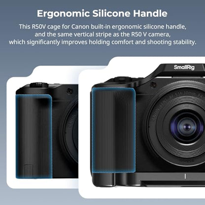 SmallRig R50 V Camera Cage for Canon R50V, Built-in Ergonomic Silicone Grip, QR Plate for Arca, 1/4"-20 Threaded Hole, 3/8"-16 Holes for ARRI, Cold Shoe, QD Sockets, Vertical Shooting(Black)-5427 - color: Black