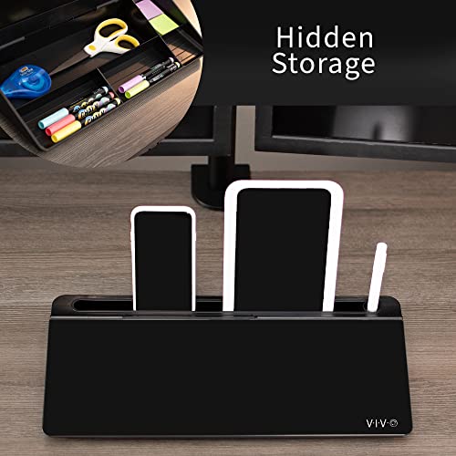 Vivo Glass 16 x 7 inch Dry Erase Board with Storage, Desktop Whiteboard Organizer with Hidden Compartments and Device Slot, Black, DESK-WB16B - color: Black