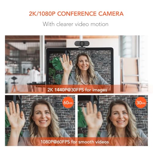 NUROUM V15AF 2K Webcam for PC, 1080P 60fps Autofocus HD Webcam with Dual Noise Cancelling Microphone, 75° FOV&Light Correction, USB Web Camera Plug&Play for Zoom/Teams,Grey - style: V15AF-Grey