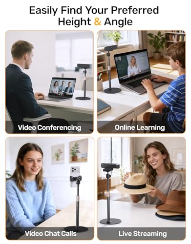 Upgraded Webcam Stand for Desk, Telescopic Webcam Tripod Mount with Ball Head, Compatible with Logitech Camera C922 C930e C920S C920 C615 C960 C920x BRIO 4K NexiGo N60, Phone Holder with 1/4" Thread - size: Smaller Base