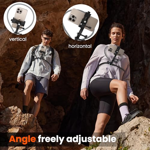 Neck Mount for Phone and Action Camera, Extended-Length Hands Free POV/Vlog Chest Camera Phone Holder for Recording, Compatible with iPhone, Andriod, Gopro, Action Camera, with Stable Back Strap