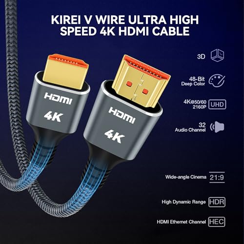 4K HDMI Cable 2.0, 50FT | High Speed 18Gbps, Braided Cord, Gold Plated Connectors, Supports HDR, 3D, ARC, HDCP 2.2 - size: 50FT