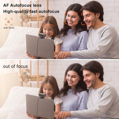 4K Webcam for PC with Microphone & Noise Cancellation, Auto Focus + 99° Wide FOV, 180° Bendable Mount, Privacy Shield, Plug-and-Play USB Cam Ideal for Smooth Online Class & Video Conference Chats