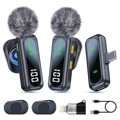 Wireless Lavalier Microphone with Magnetic Clip & LED Display, Mini Lapel Mic，Wireless Microphone for iPhone,Android, iPad, for Video Recording, Streaming, Interview, Vlog,Tiktok,YouTube - size: 04_All iPhones & Androids (LED Display)