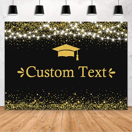 MEHOFOND Custom Congratulation Graduate Backdrop Class of 2025 Graduation Party Decorations Background Black Gold Congrats Grad Decor Banner Photography Background Studio Photo Booth Props 8x6ft - color: Custom-Gold, size: 8x6ft