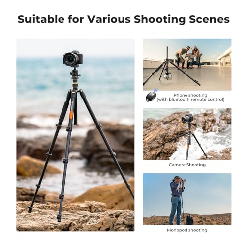 K&F CONCEPT Camera Tripod，72" Aluminum Tripod for Camera, Lightweight and Foldable Travel Tripod with Remote & Extra Quick Release Plate, Professional Camera Tripod Monopod for DSLR Camera and Phone.