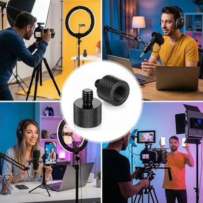 Skrfren Threaded Tripod Screw Adapter, 1/4 to 3/8 Double Male | Standard Mounting Thread Converter, Aluminum Alloy Camera Cage Mount for Light Stand, Monopod, Shoulder Rig, Tripod Head